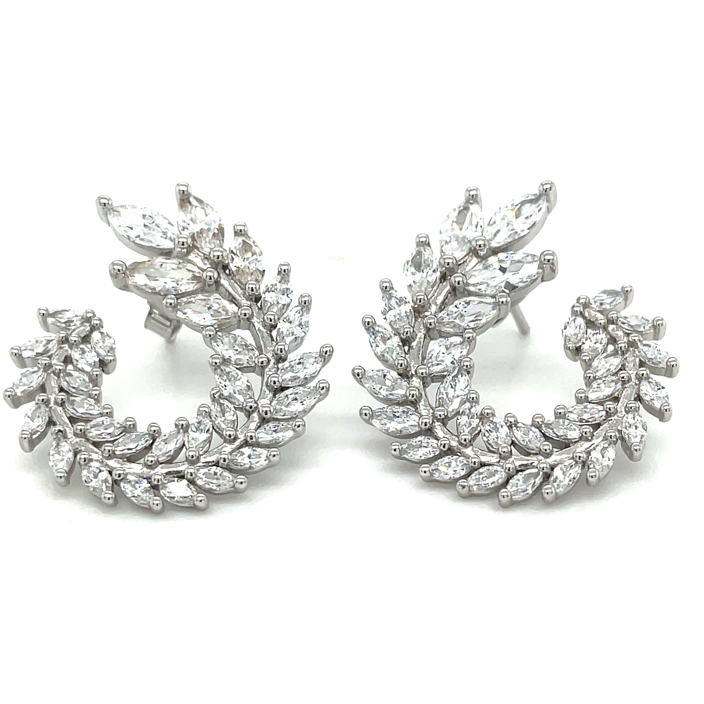Sterling Silver Round Open Marquis Swirl Earrings