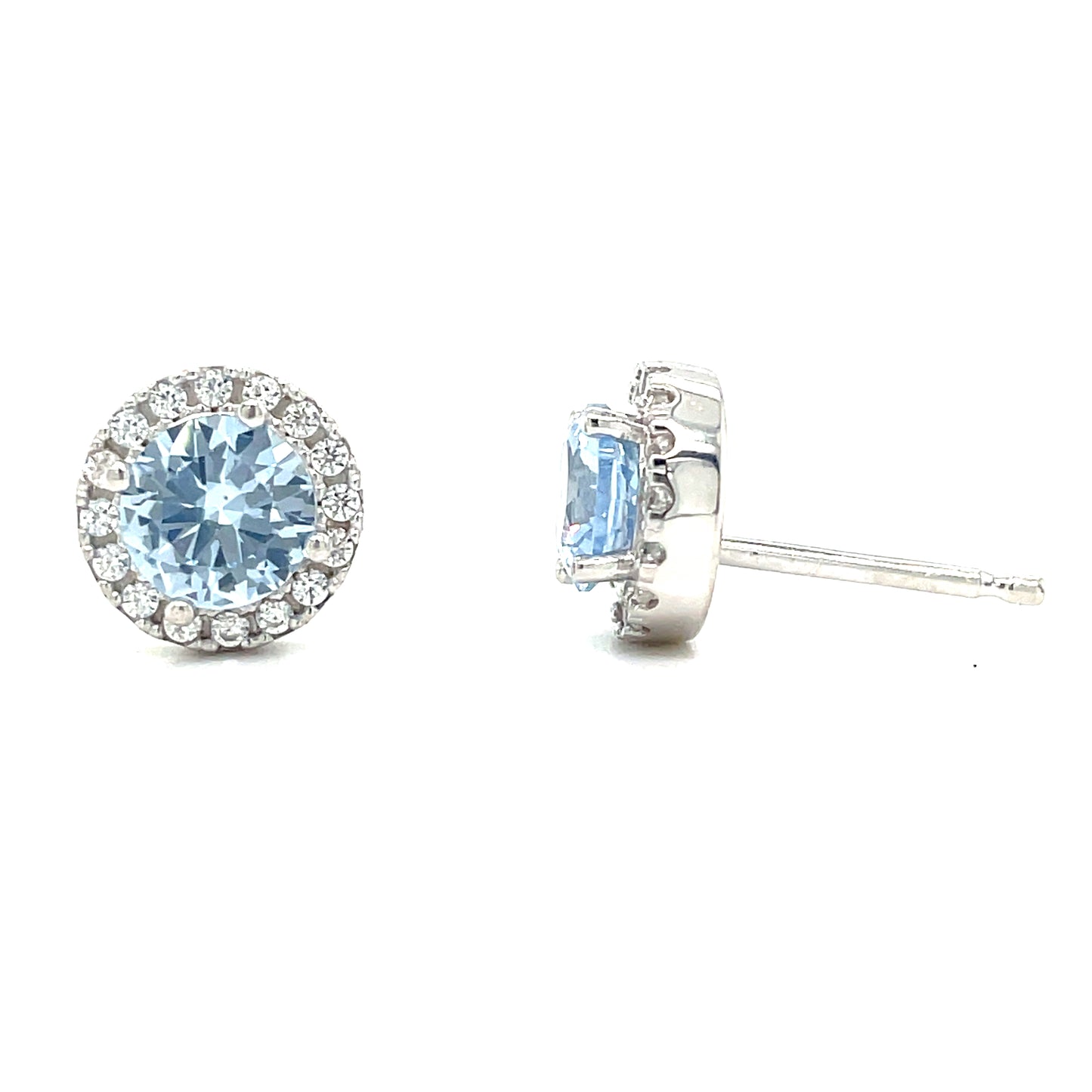 Sterling Silver Round Blue and White CZ Cluster Earrings