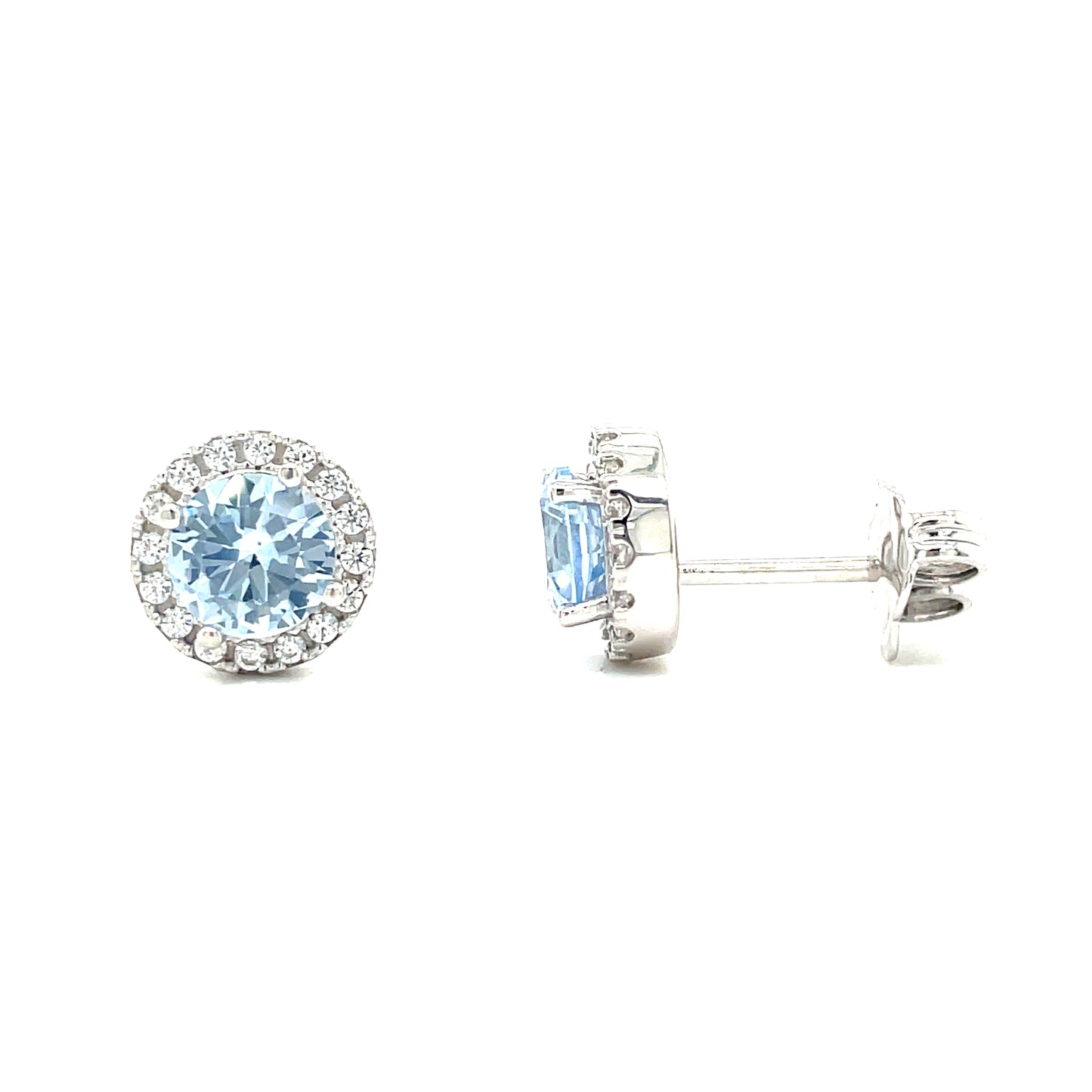 Sterling Silver Round Blue and White CZ Cluster Earrings