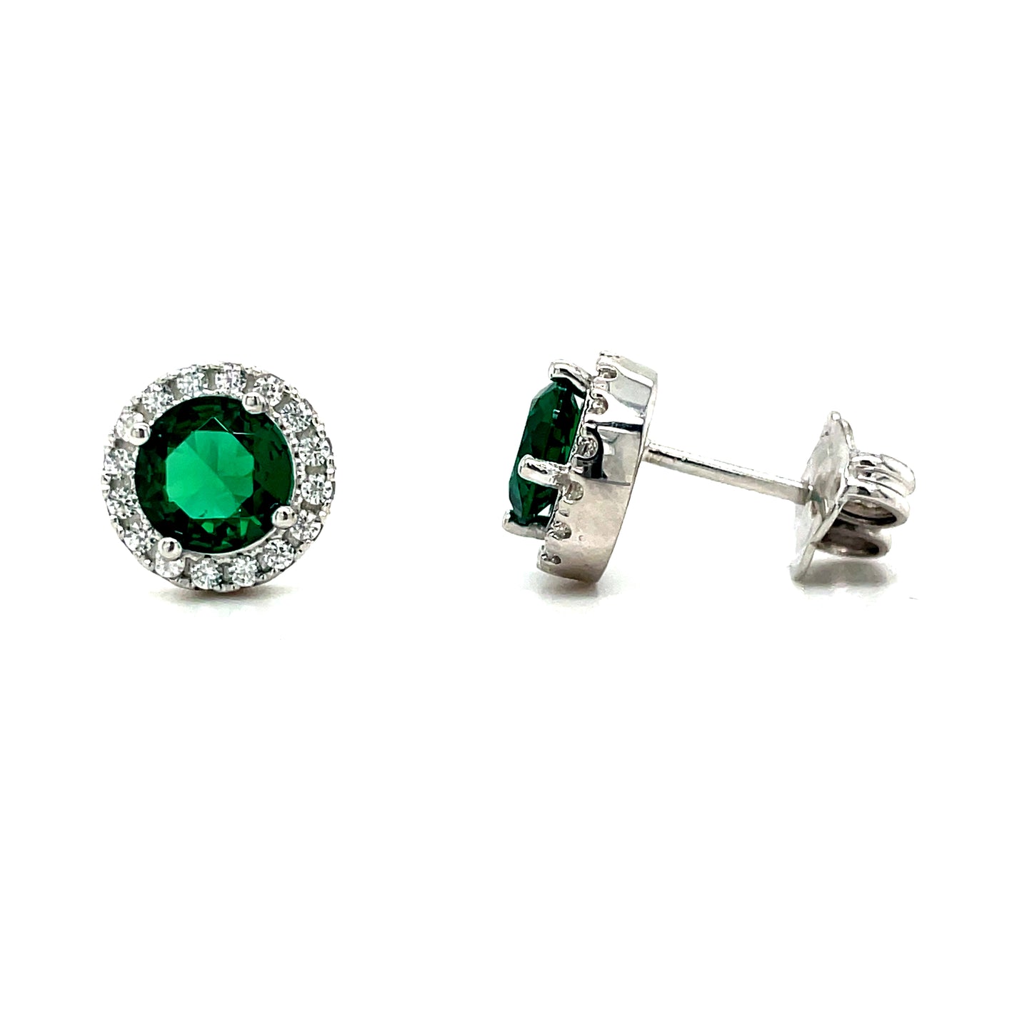 Sterling Silver 6mm Green CZ Halo Stud Earring