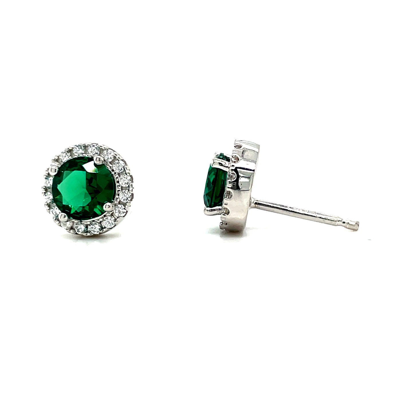 Sterling Silver 6mm Green CZ Halo Stud Earring