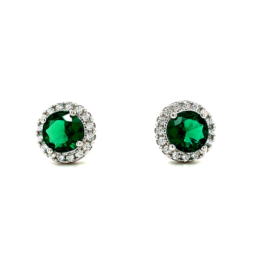 Sterling Silver 6mm Green CZ Halo Stud Earring