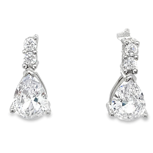 Sterling Silver Pear CZ Earring with Round CZ Baile