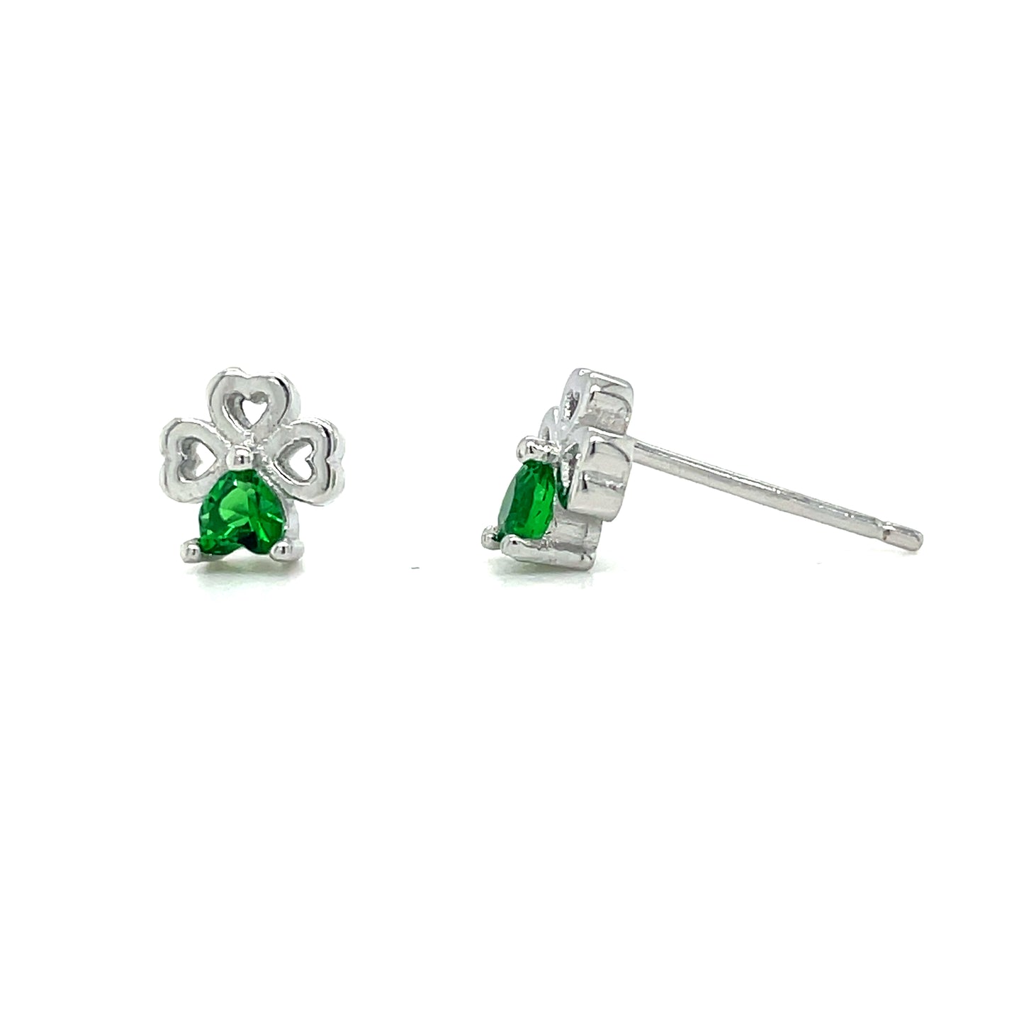 Sterling Silver Green CZ Four Leaf Clover Earring