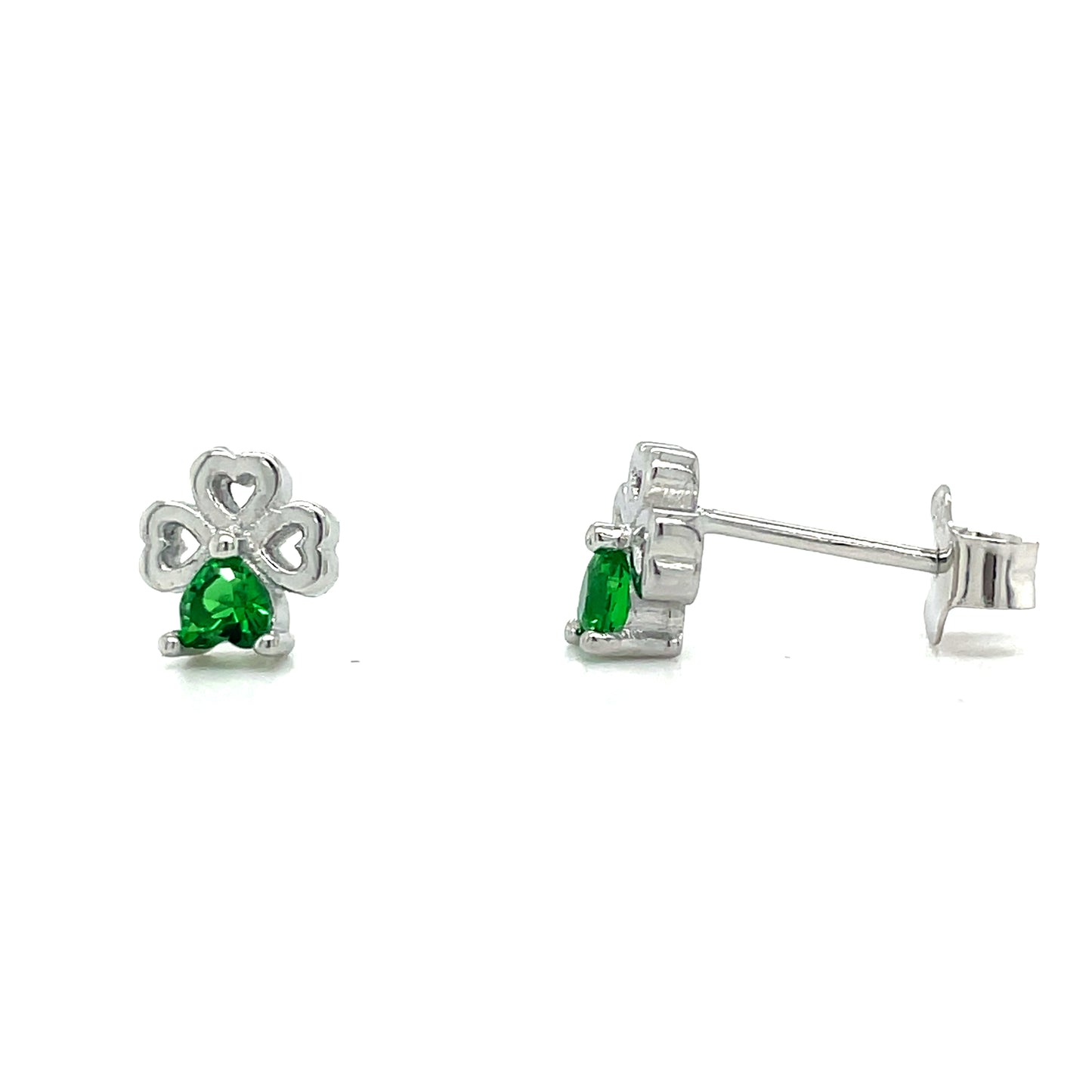 Sterling Silver Green CZ Four Leaf Clover Earring