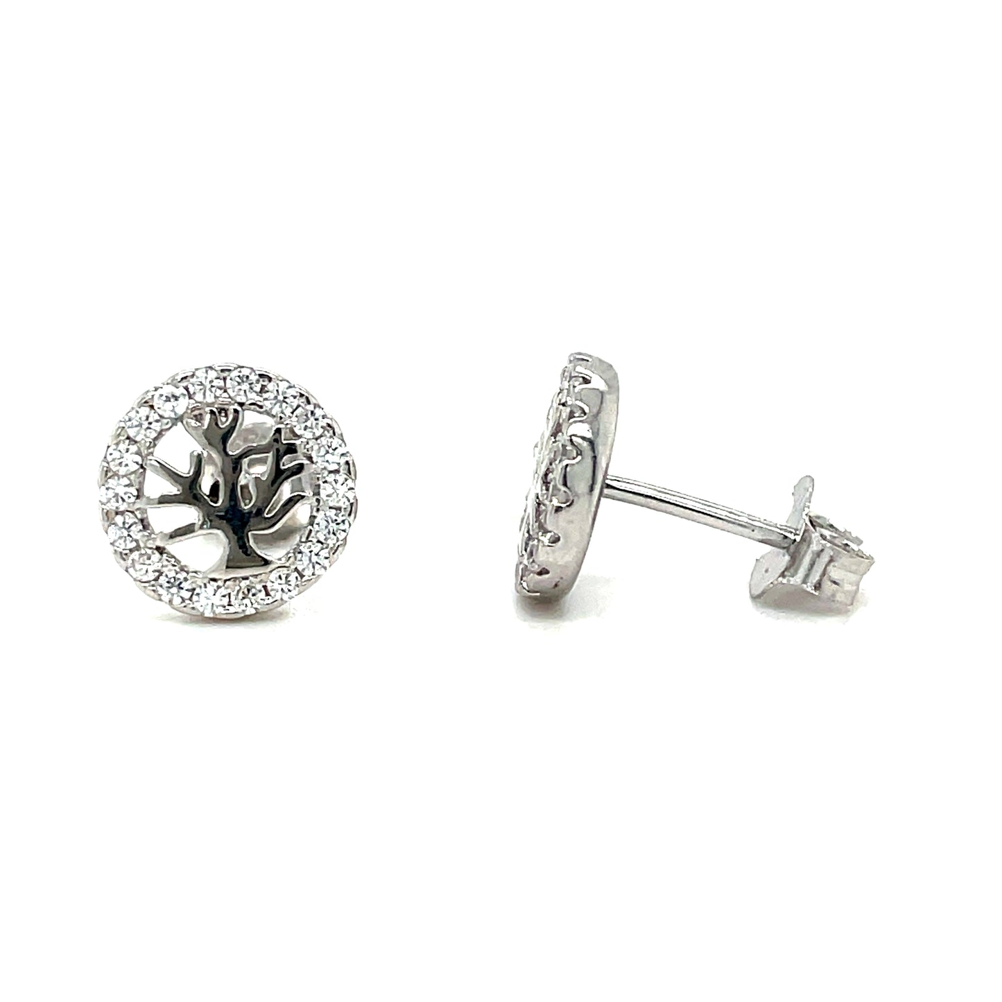 Sterling Silver Open CZ Tree of Life Stud Earring