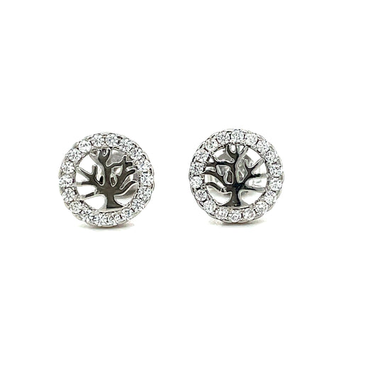 Sterling Silver Open CZ Tree of Life Stud Earring