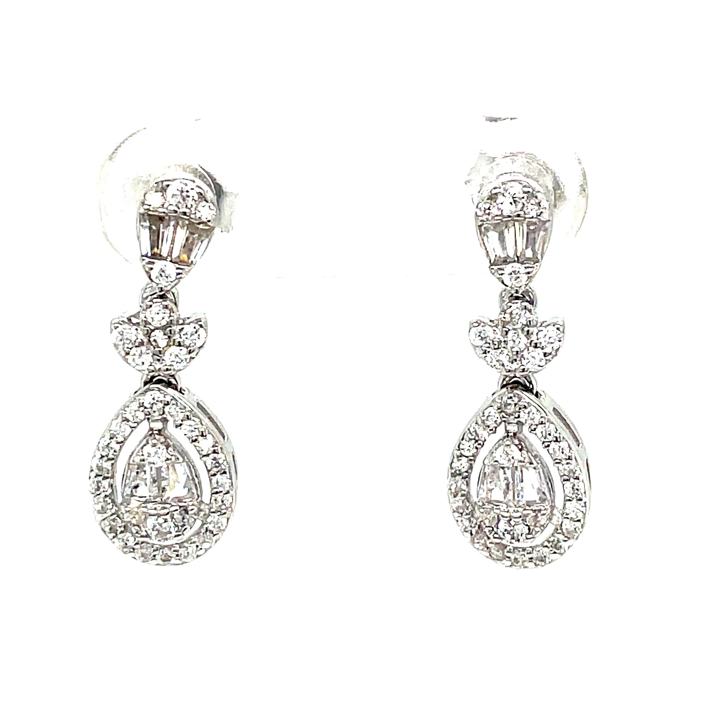 Sterling Silver Fancy CZ Pear Drop Earrings