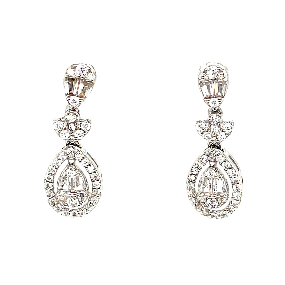 Sterling Silver Fancy CZ Pear Drop Earrings