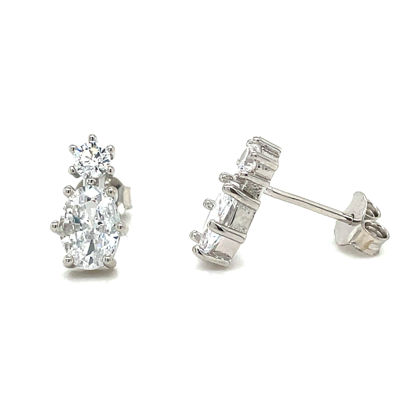 Sterling Silver Round and Oval CZ Stud Earrings