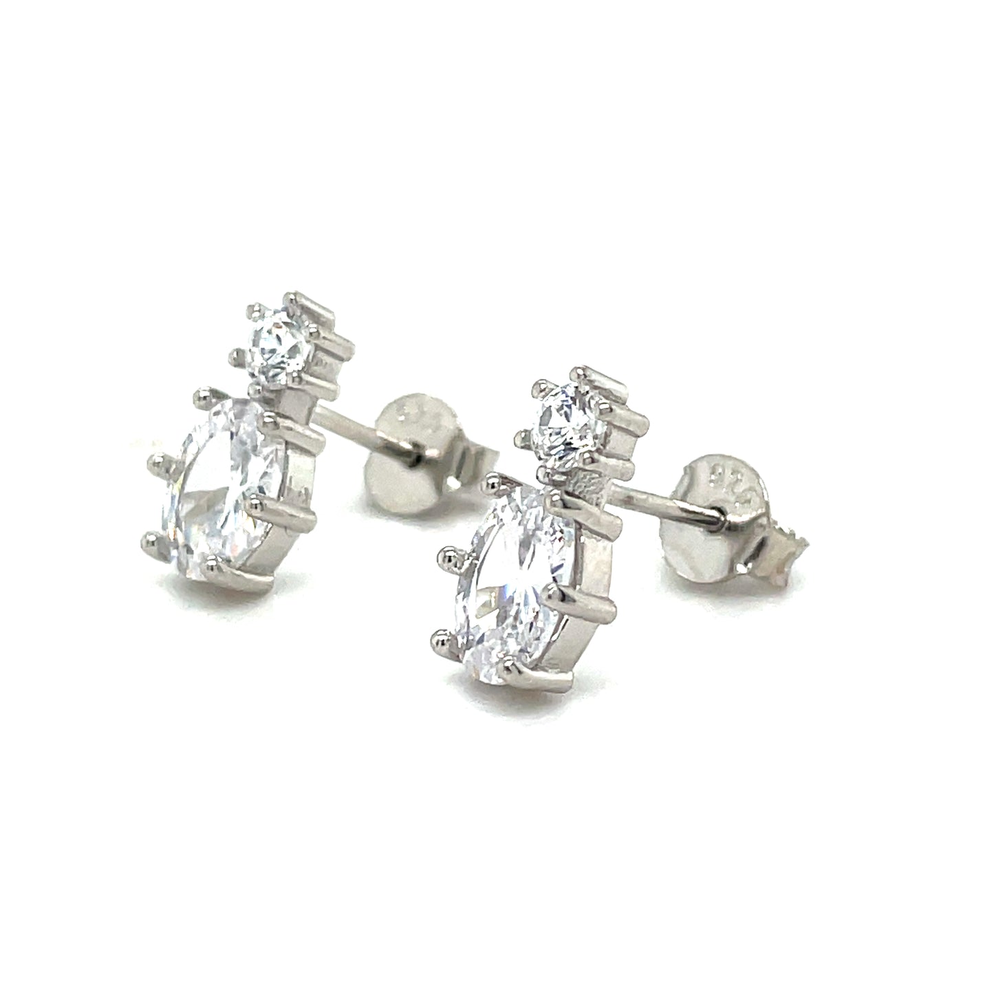 Sterling Silver Round and Oval CZ Stud Earrings