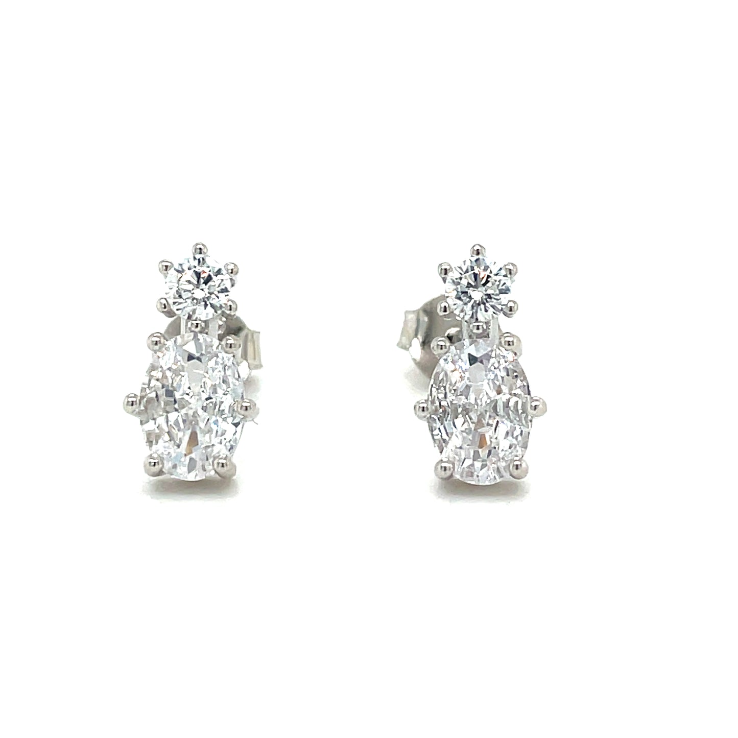 Sterling Silver Round and Oval CZ Stud Earrings