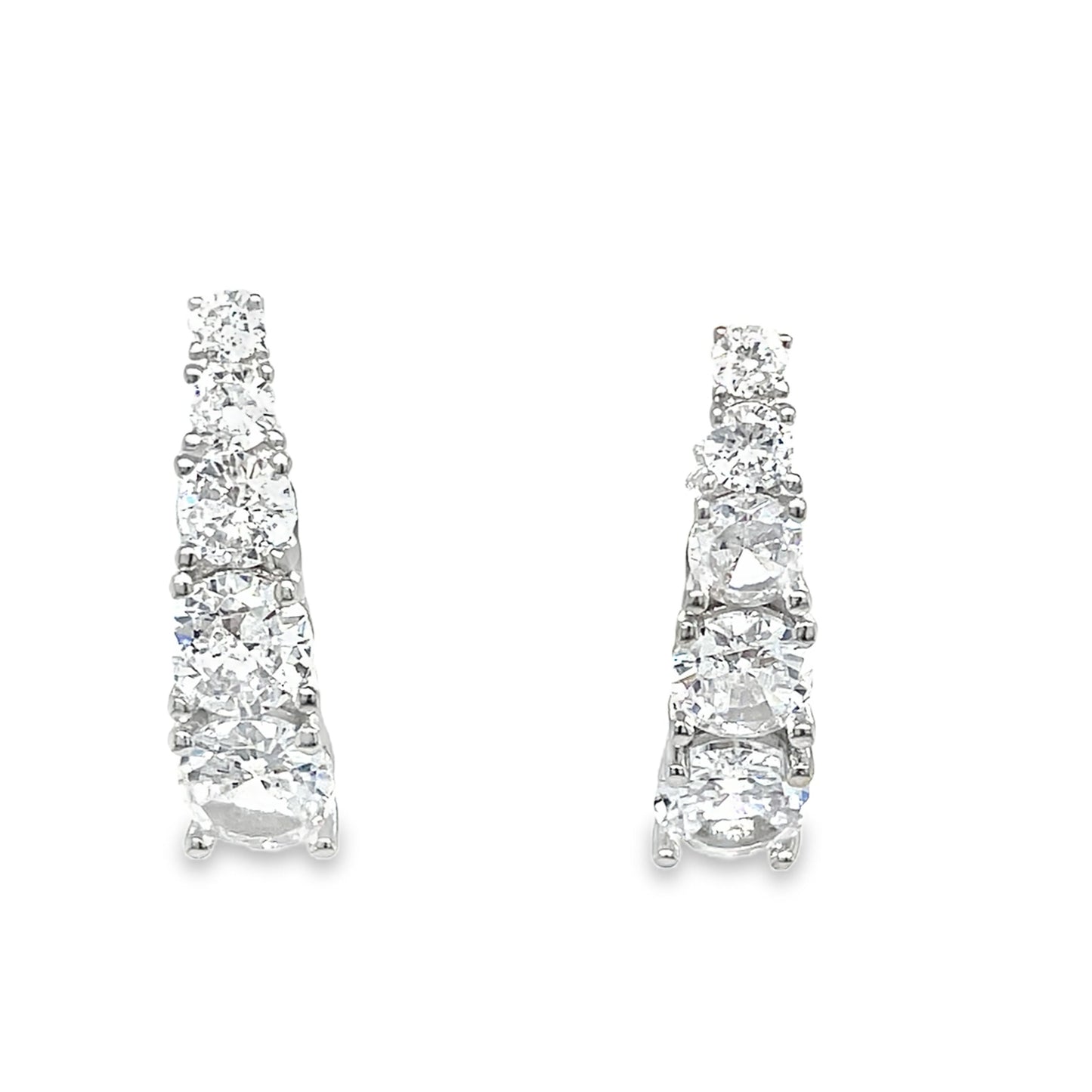 Sterling Silver Five Stone Round CZ Graduated Drop Earrings
