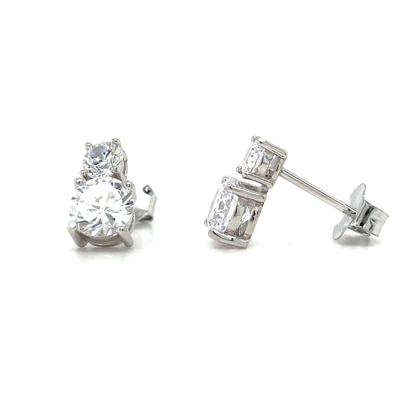 Sterling Silver Double Round CZ Stud Earrings