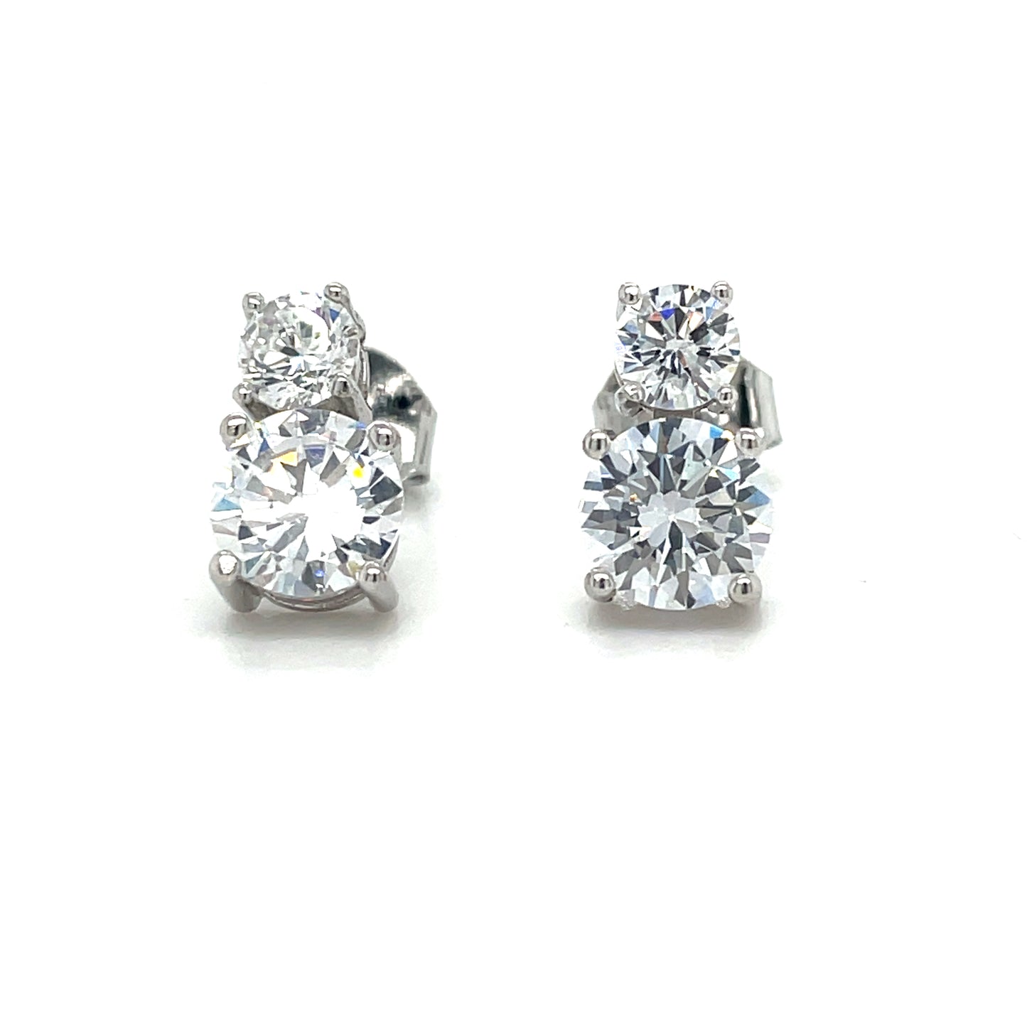 Sterling Silver Double Round CZ Stud Earrings