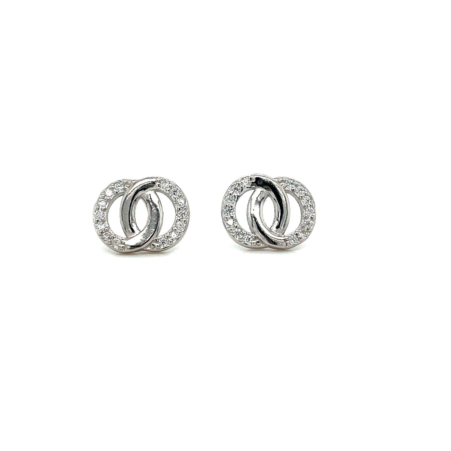 Sterling Silver Polished and Open Double CZ Stud Earrings