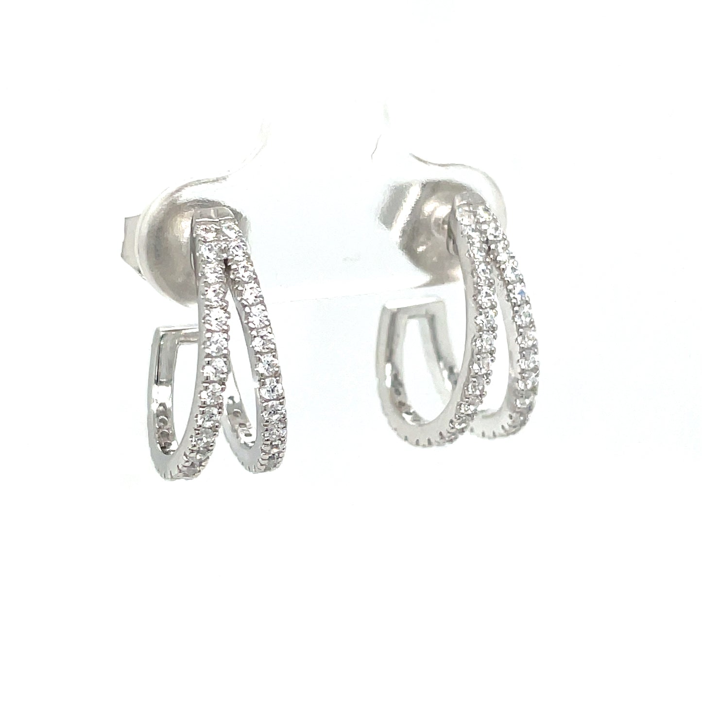 Sterling Silver CZ Double Hoop Earrings