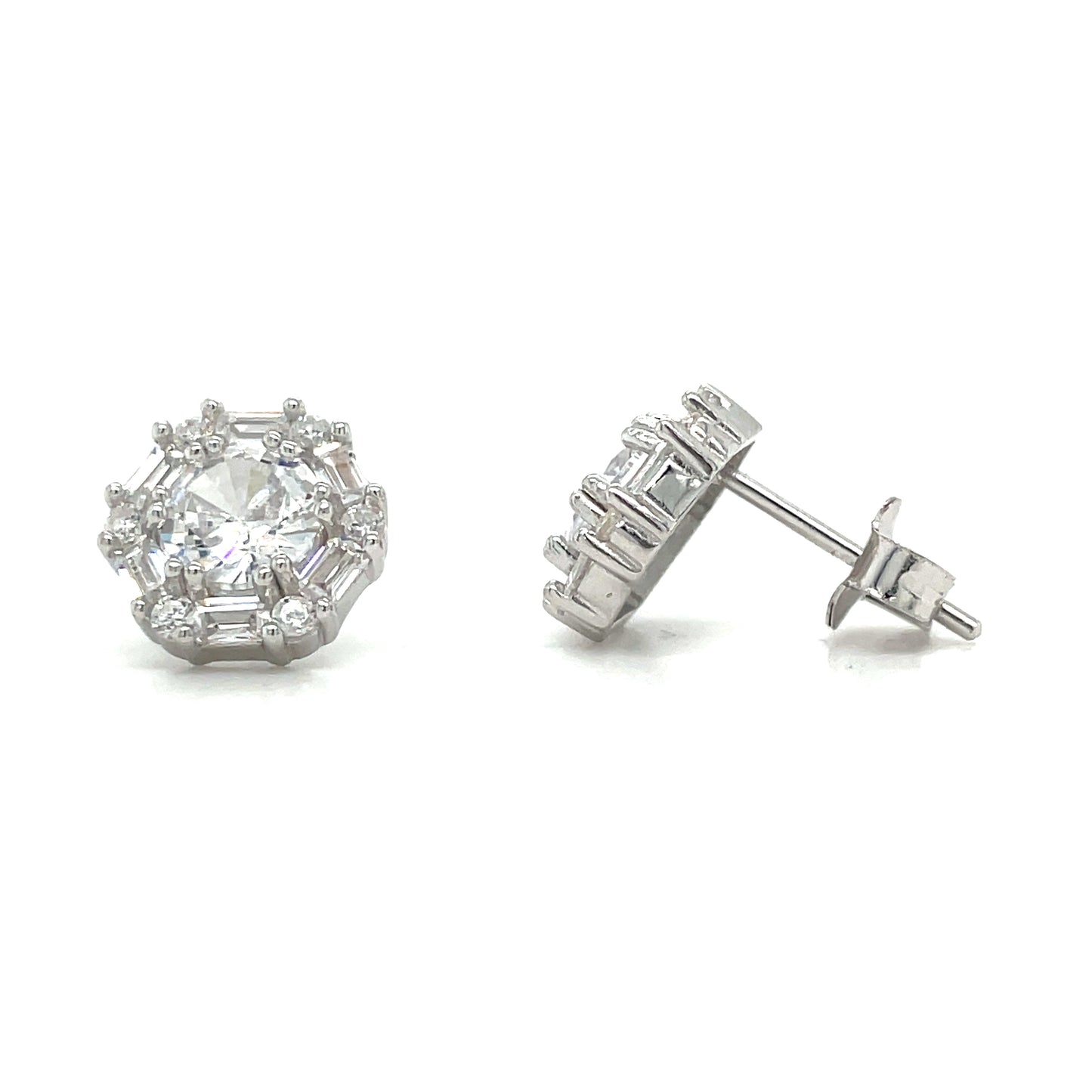 Sterling Silver Round CZ Cluster Stud Earring