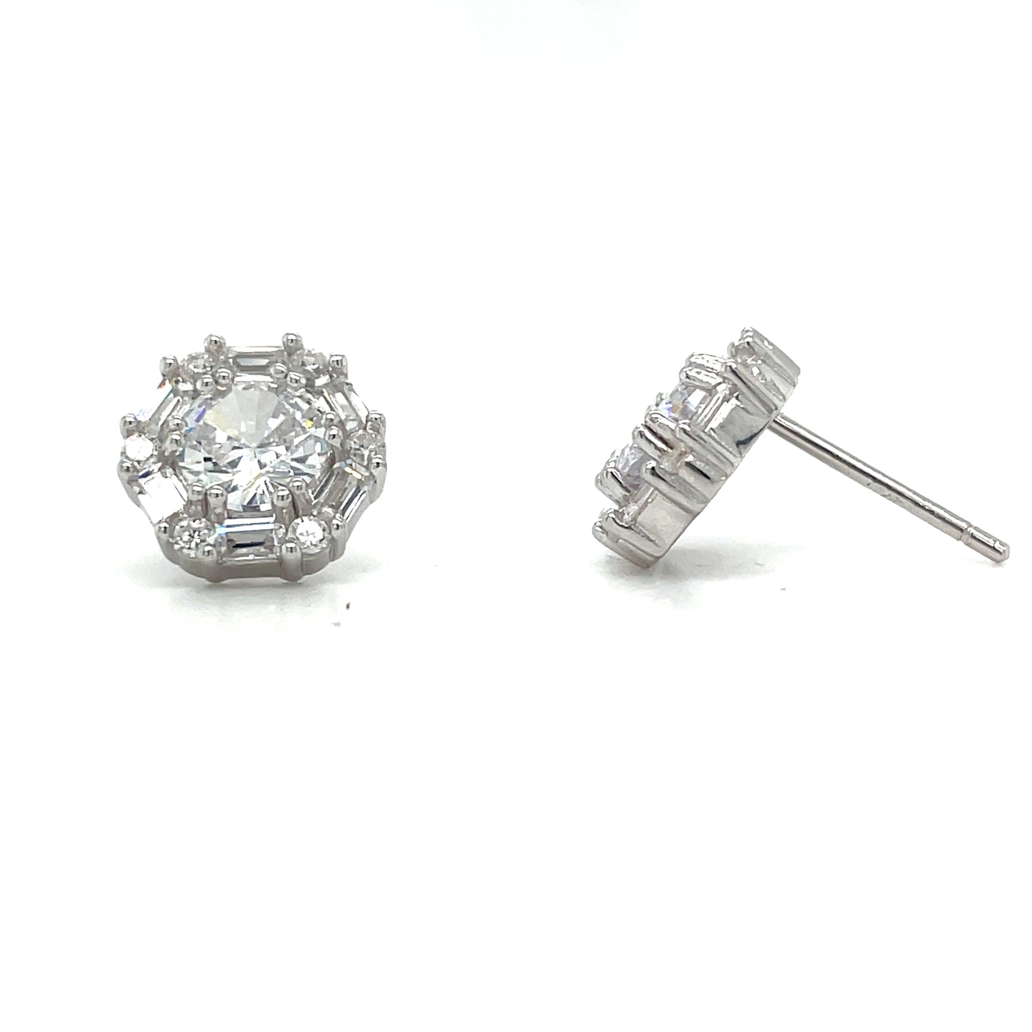 Sterling Silver Round CZ Cluster Stud Earring