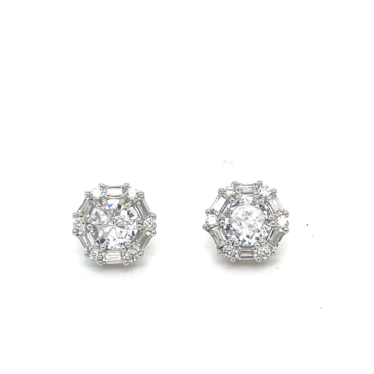 Sterling Silver Round CZ Cluster Stud Earring