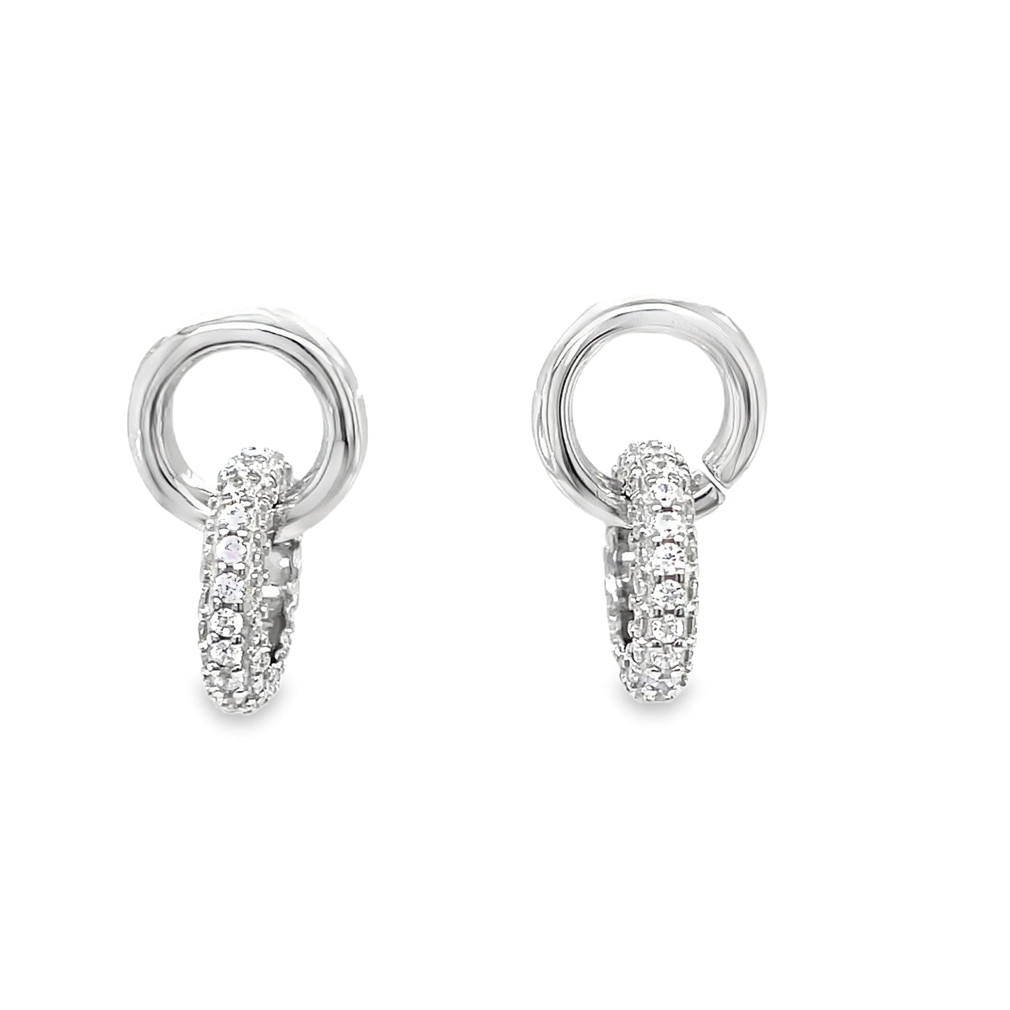 Sterling Silver CZ and Polished Open Double Circle Earrings