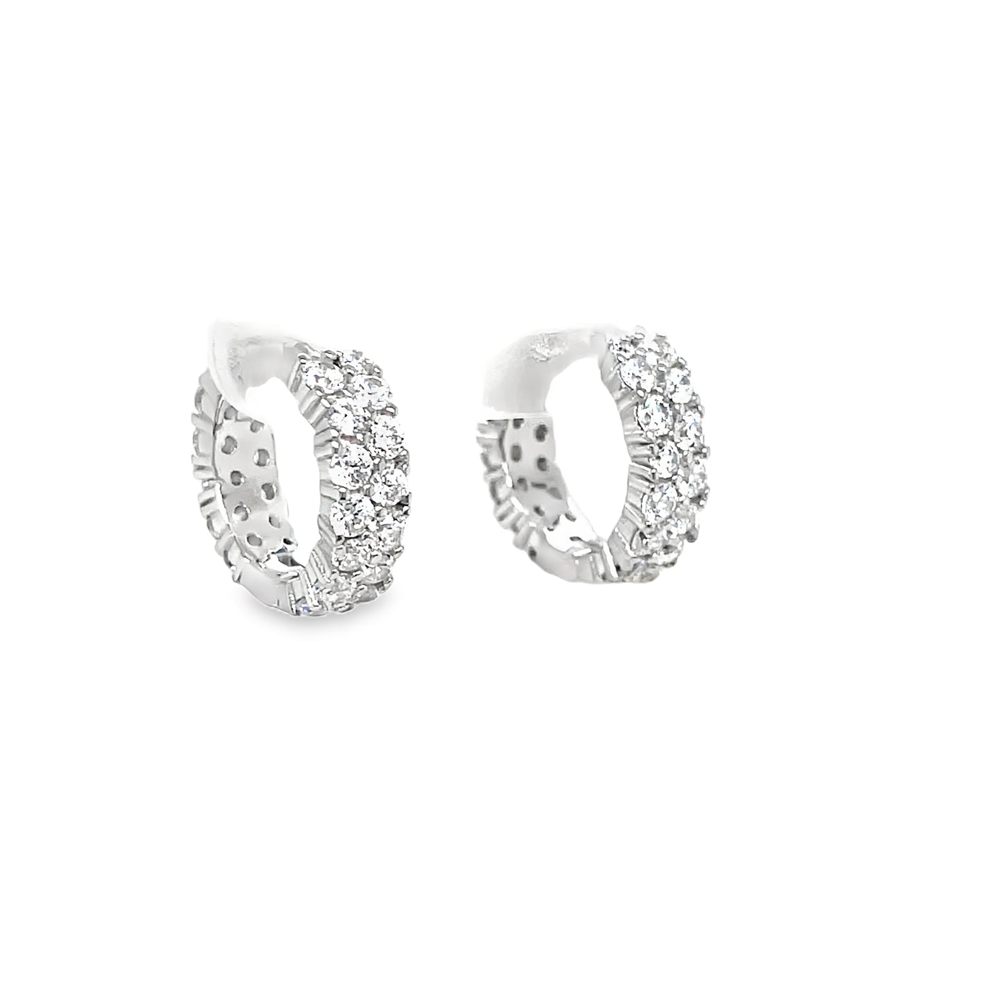 Sterling Silver Double CZ Huggie Hoop Earrings