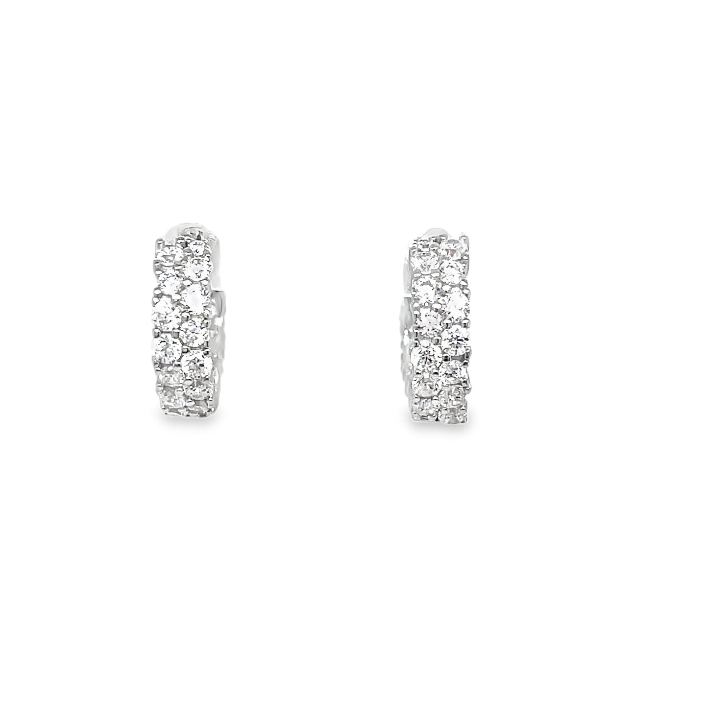 Sterling Silver Double CZ Huggie Hoop Earrings