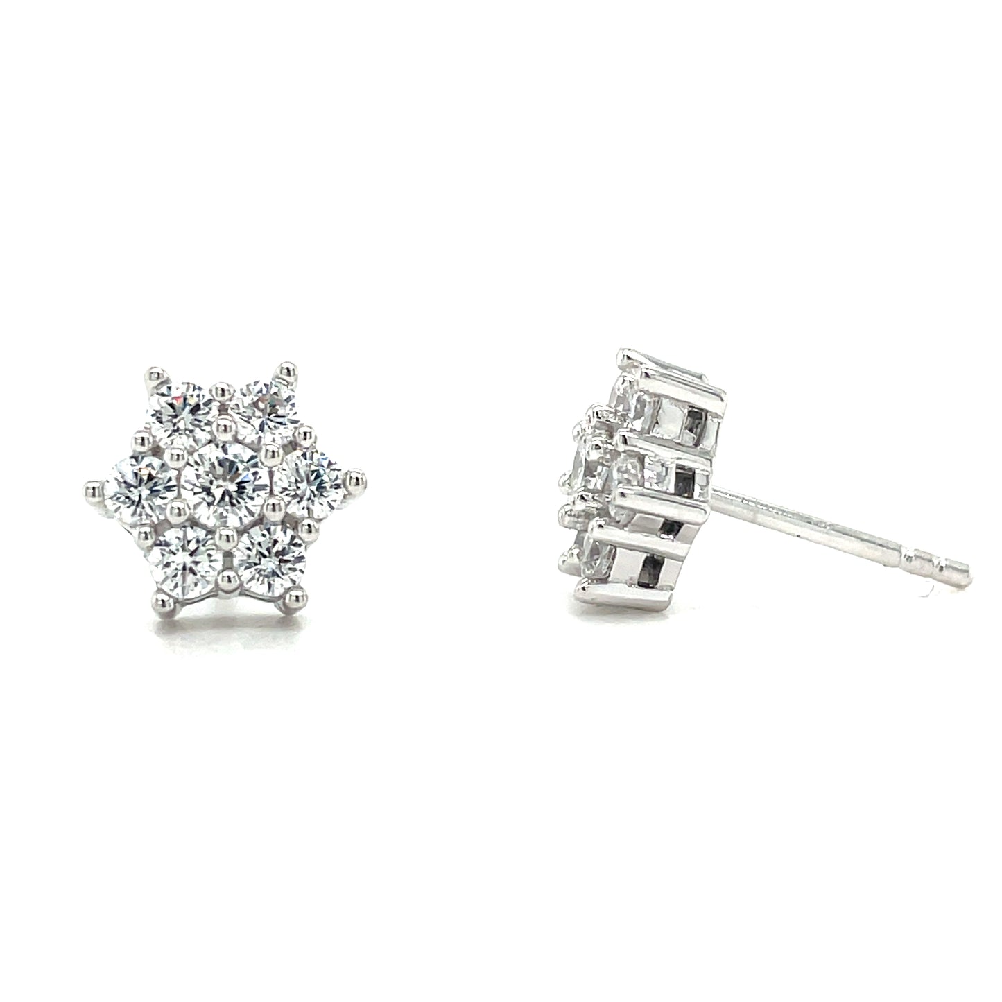 Sterling Silver CZ Flower Cluster Earrings