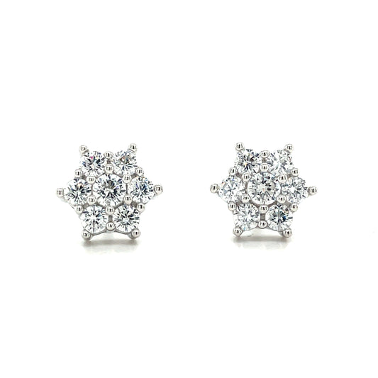 Sterling Silver CZ Flower Cluster Earrings