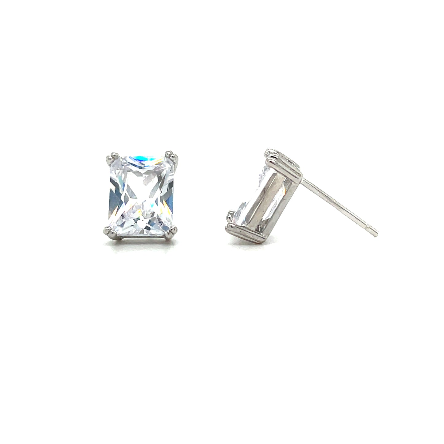 Sterling Silver Square CZ Solitaire Stud Earrings