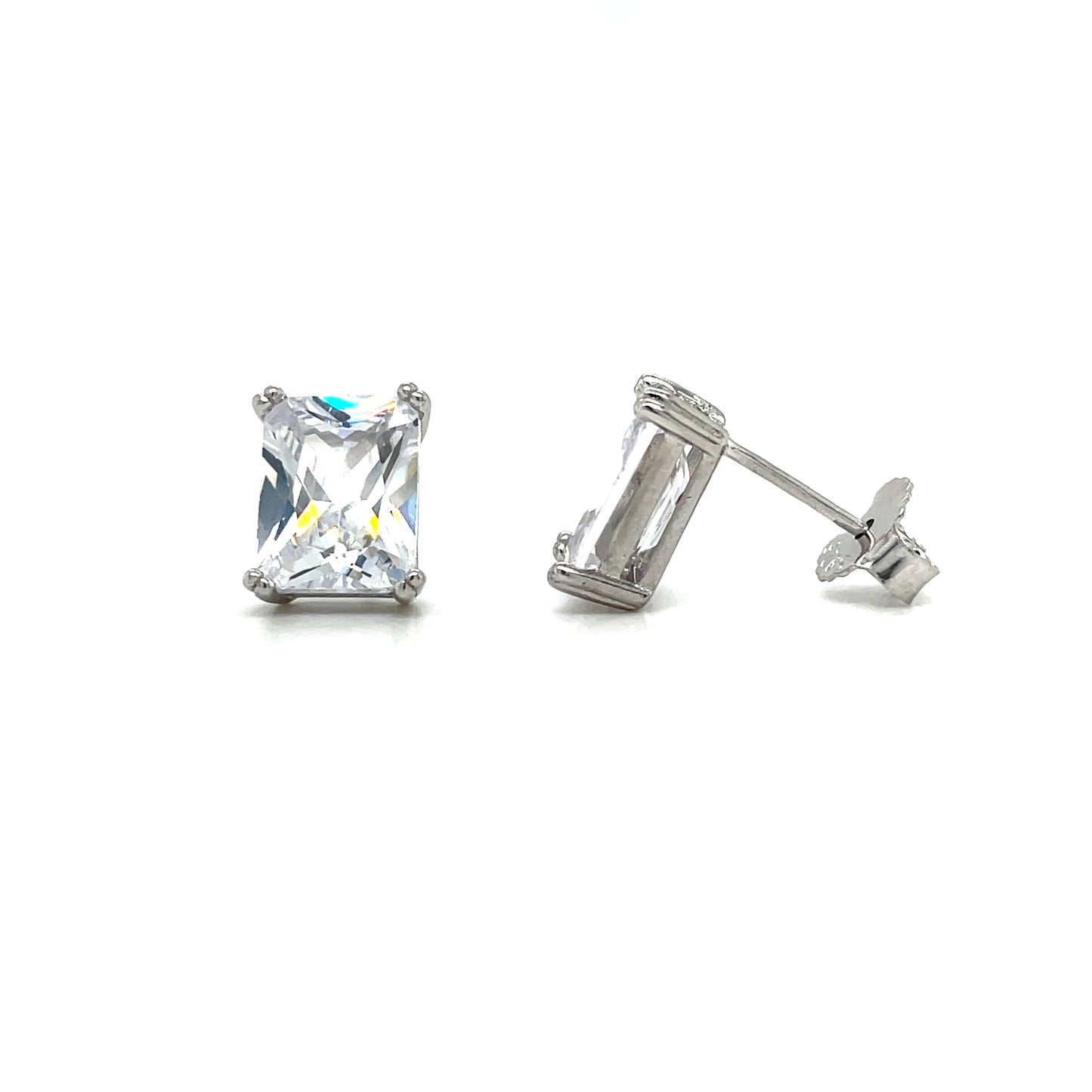 Sterling Silver Square CZ Solitaire Stud Earrings