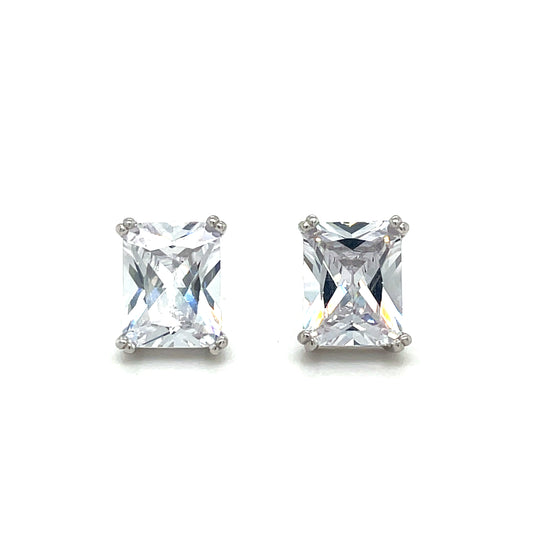 Sterling Silver Square CZ Solitaire Stud Earrings