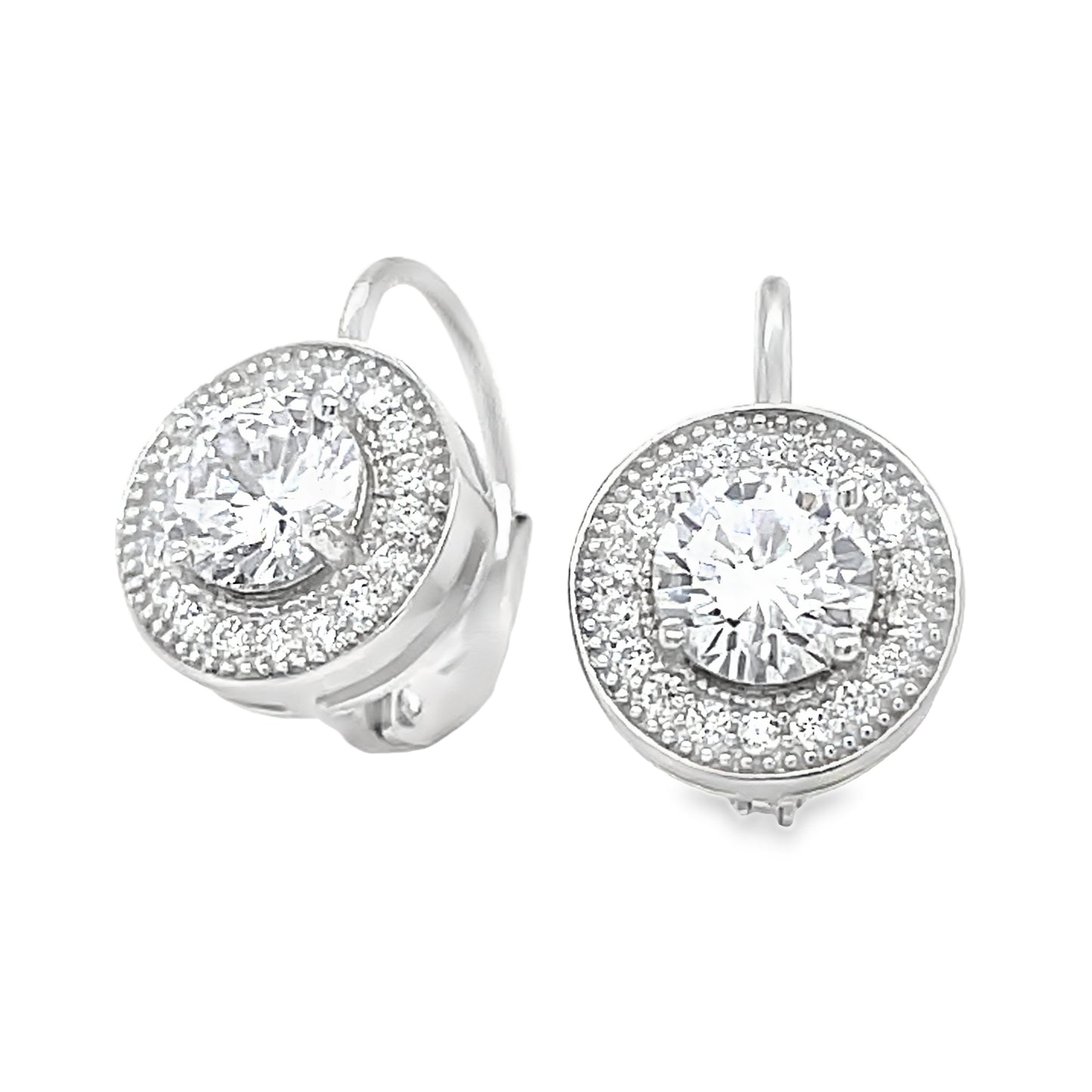 Sterling Silver Round CZ Milgrain Halo Pendant and Earring Set