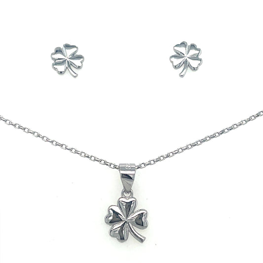 Sterling Silver Shamrock Pendant and Earring Set