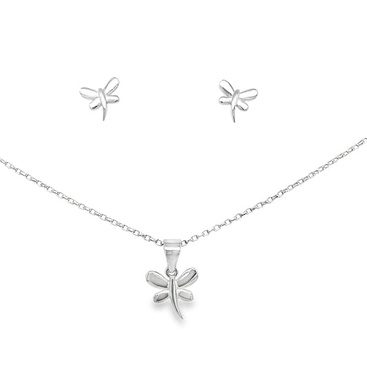 Sterling Silver Dragonfly Pendant and Earring Set