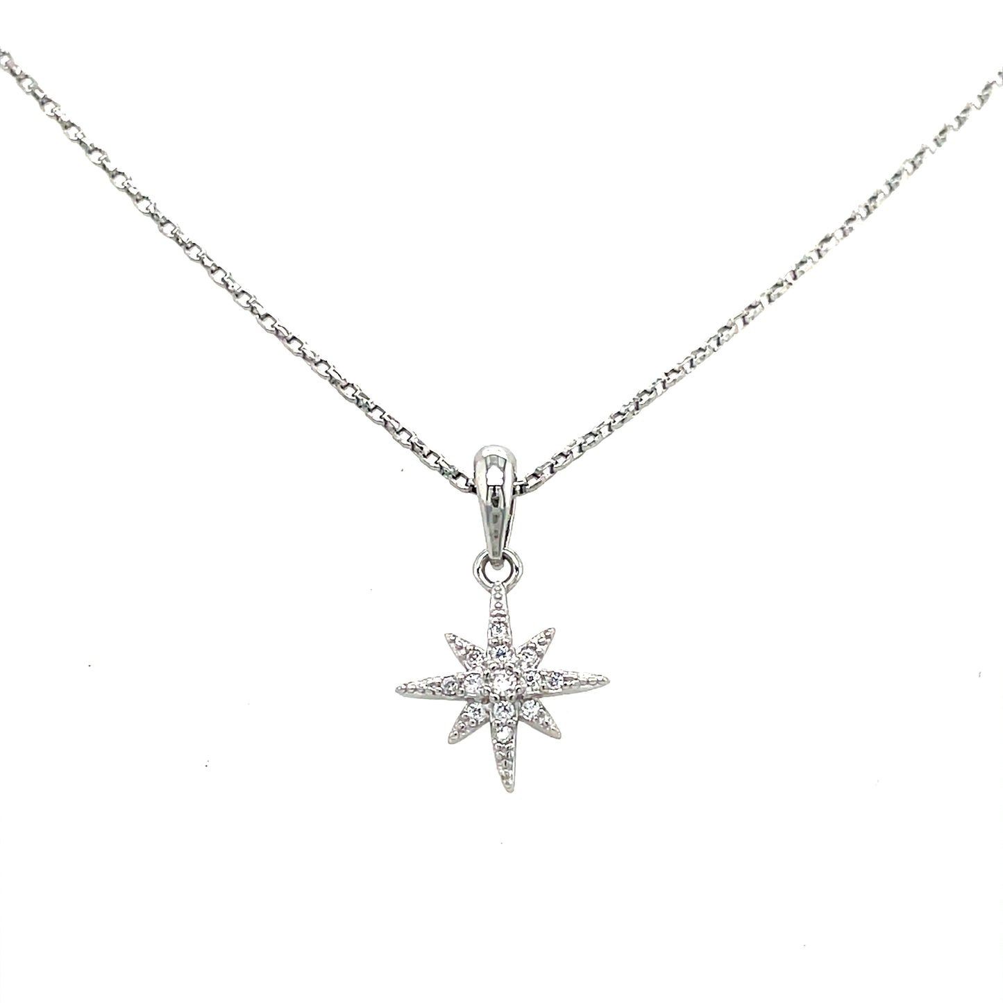 Sterling Silver CZ North Star Pendant and Earring Set