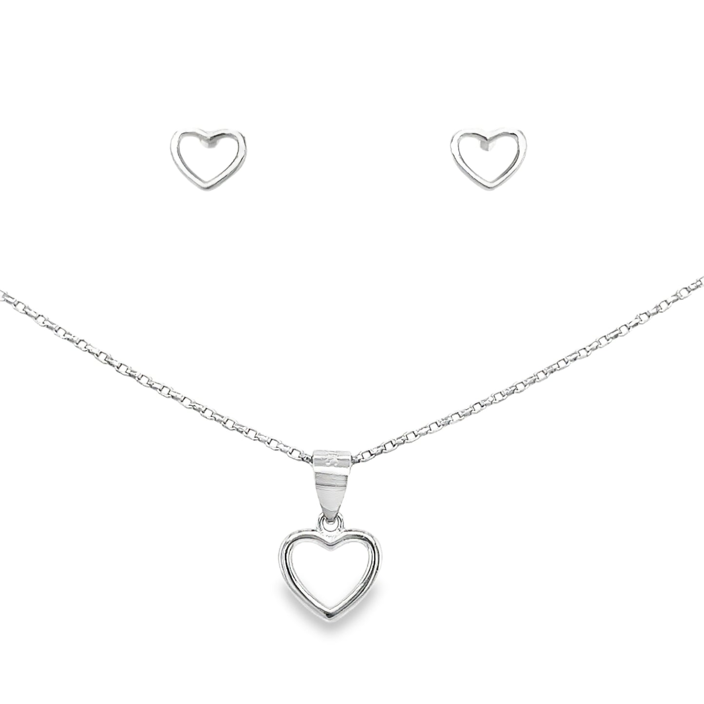 Sterling Silver Open Heart Pendant and Earring Set