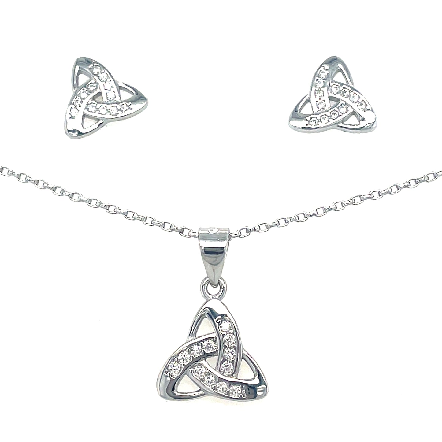 Sterling Silver Open CZ Trinity Knot Pendant and Earring Set