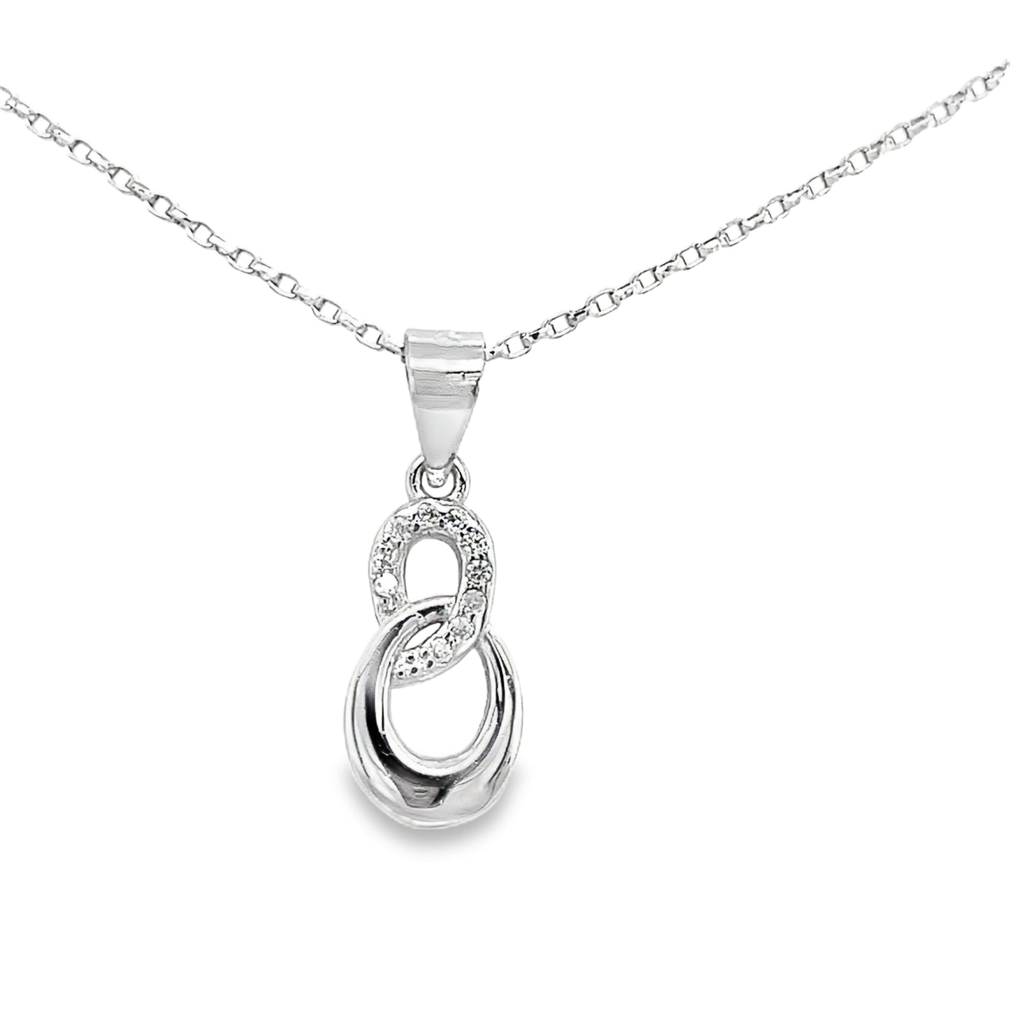 Sterling Silver Polished and CZ Open Double Oval Pendant and Earring Set