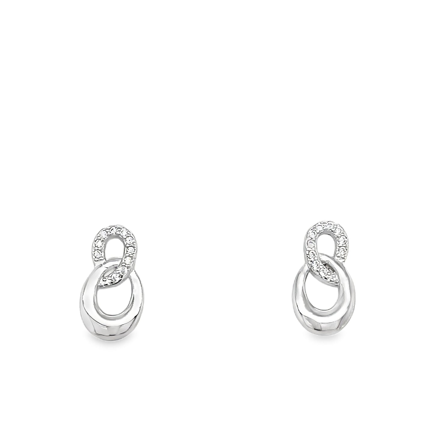 Sterling Silver Polished and CZ Open Double Oval Pendant and Earring Set