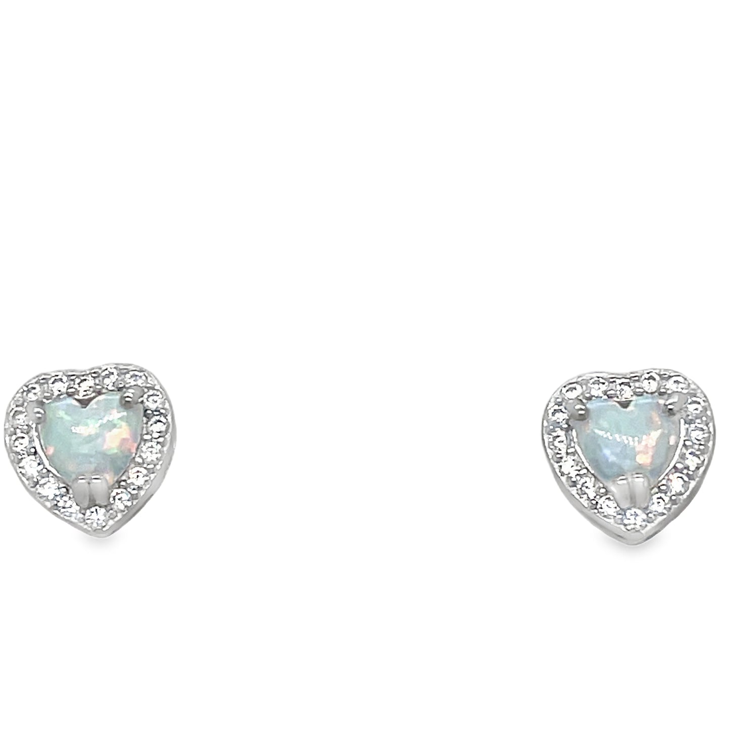 Sterling Silver Opal Heart and CZ Halo Pendant and Earring Set