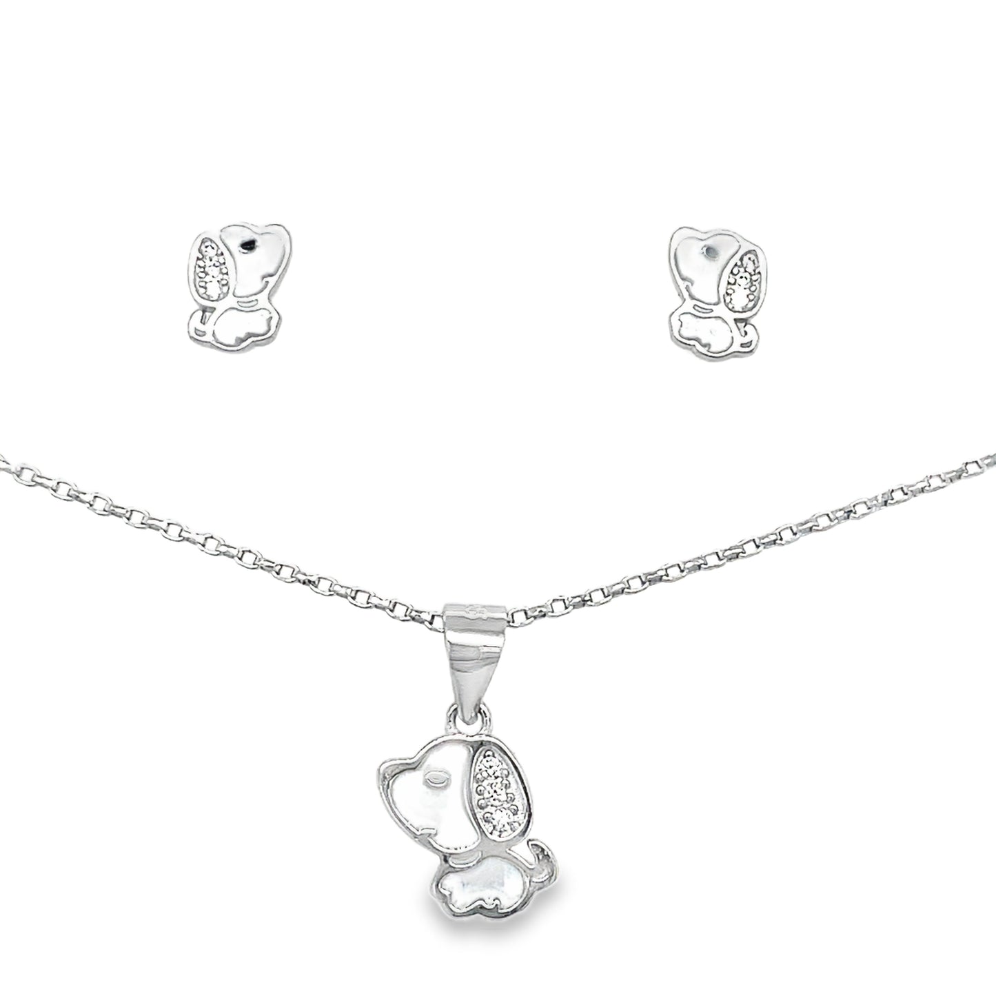 Sterling Silver CZ and Enamel Kids Pendant and Earring Set