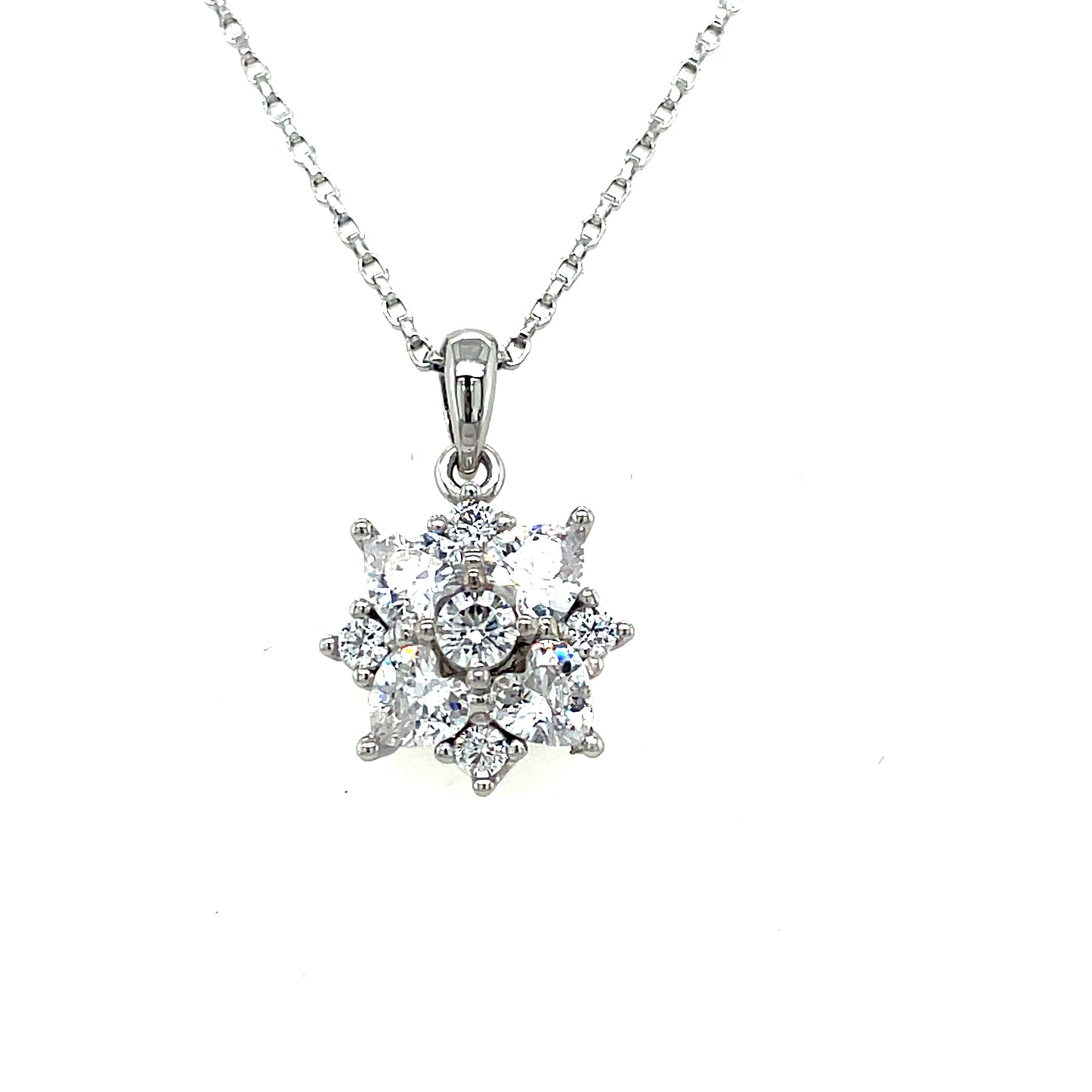 Sterling Silver CZ Flower Cluster Pendant and Earring Set
