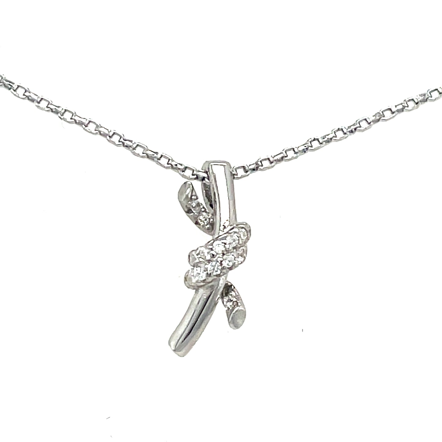 Sterling Silver CZ and Polished Bow Knot Pendant and Earring Set