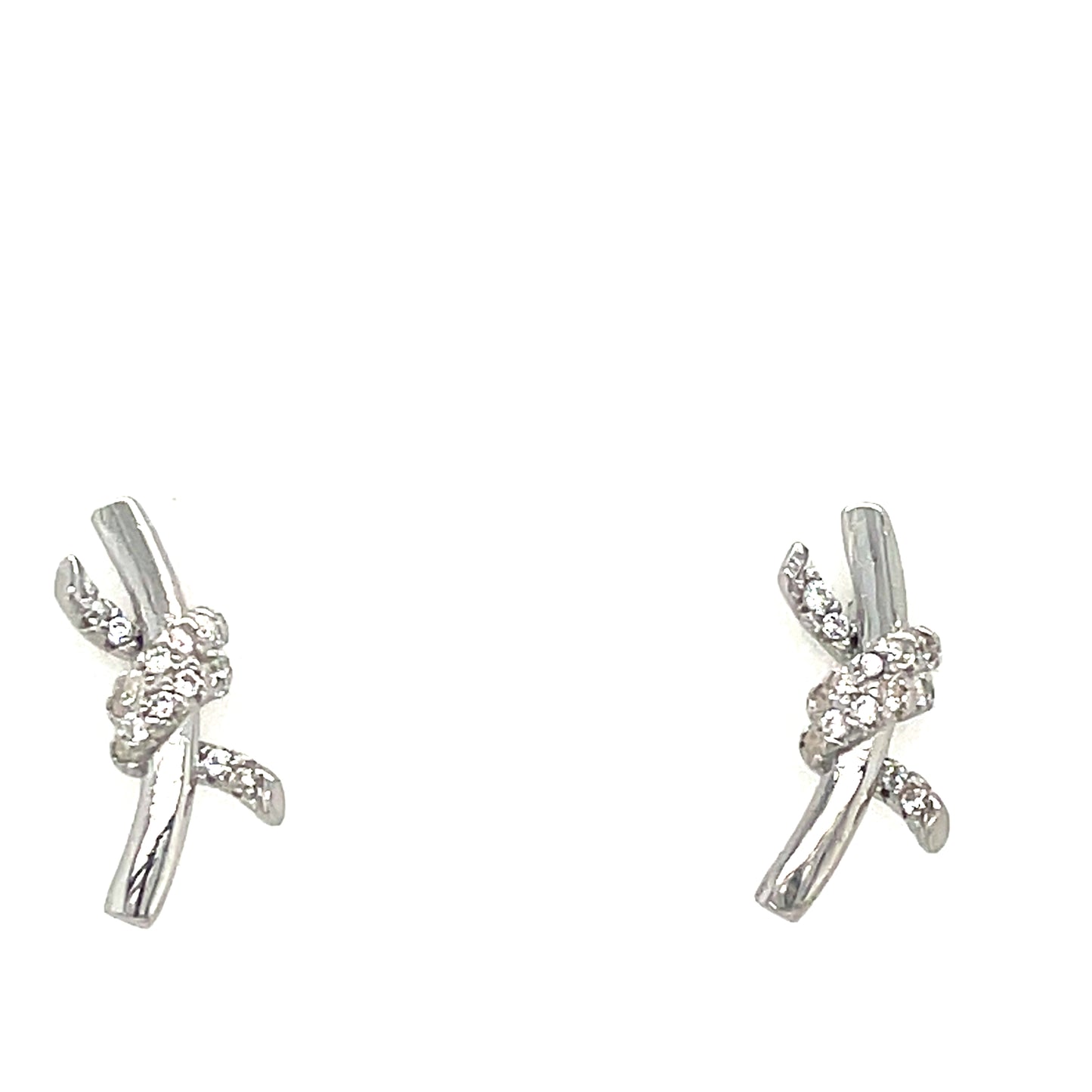 Sterling Silver CZ and Polished Bow Knot Pendant and Earring Set