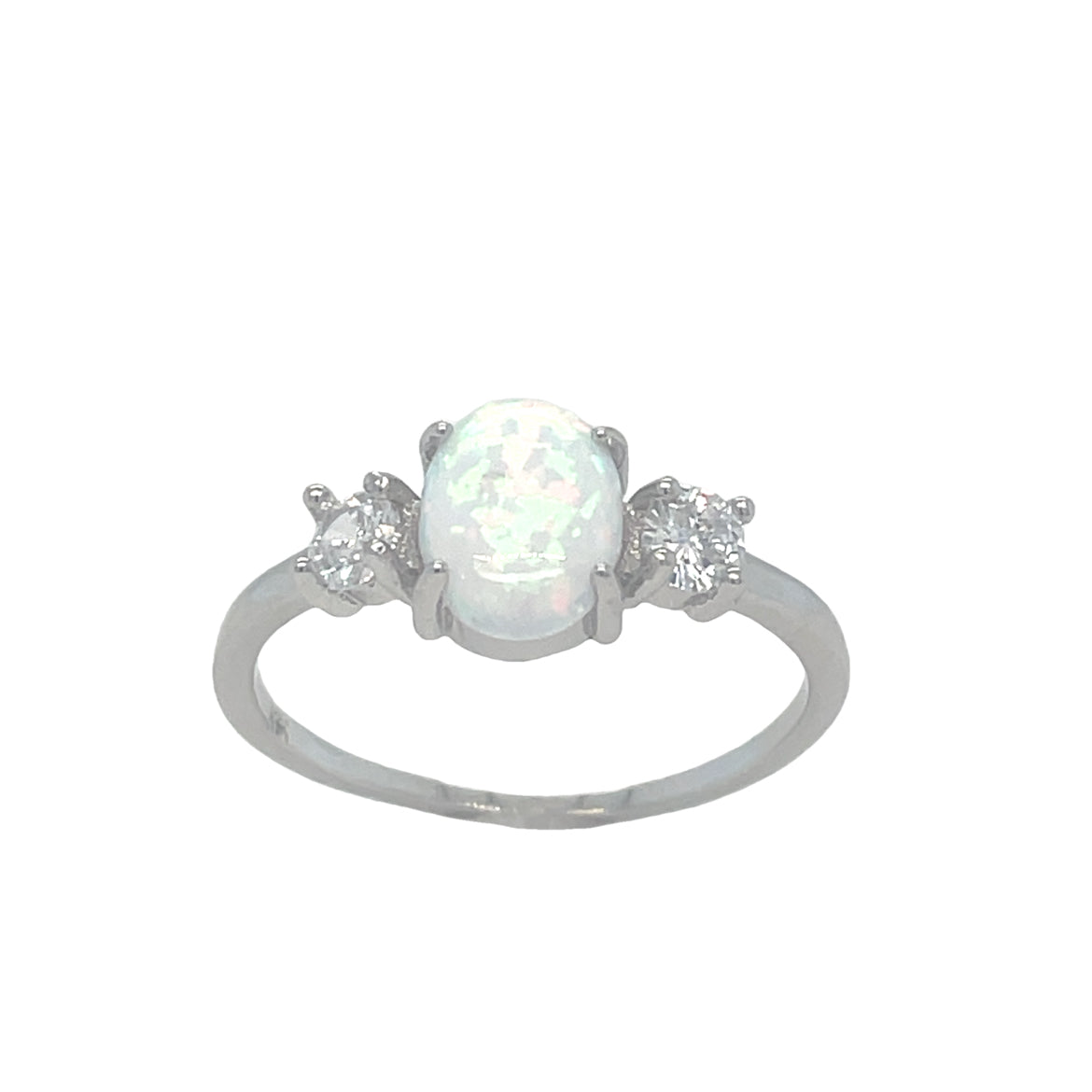 Sterling Silver Round Opal Ring with CZ Shoulders