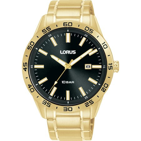 Gents Rolled Gold Lorus Black Dial Watch