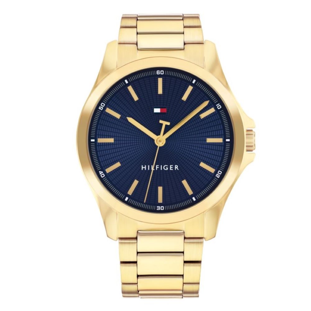 Gents Rolled Gold Tommy Hlfiger Owen Black Bezel Chronograph Watch