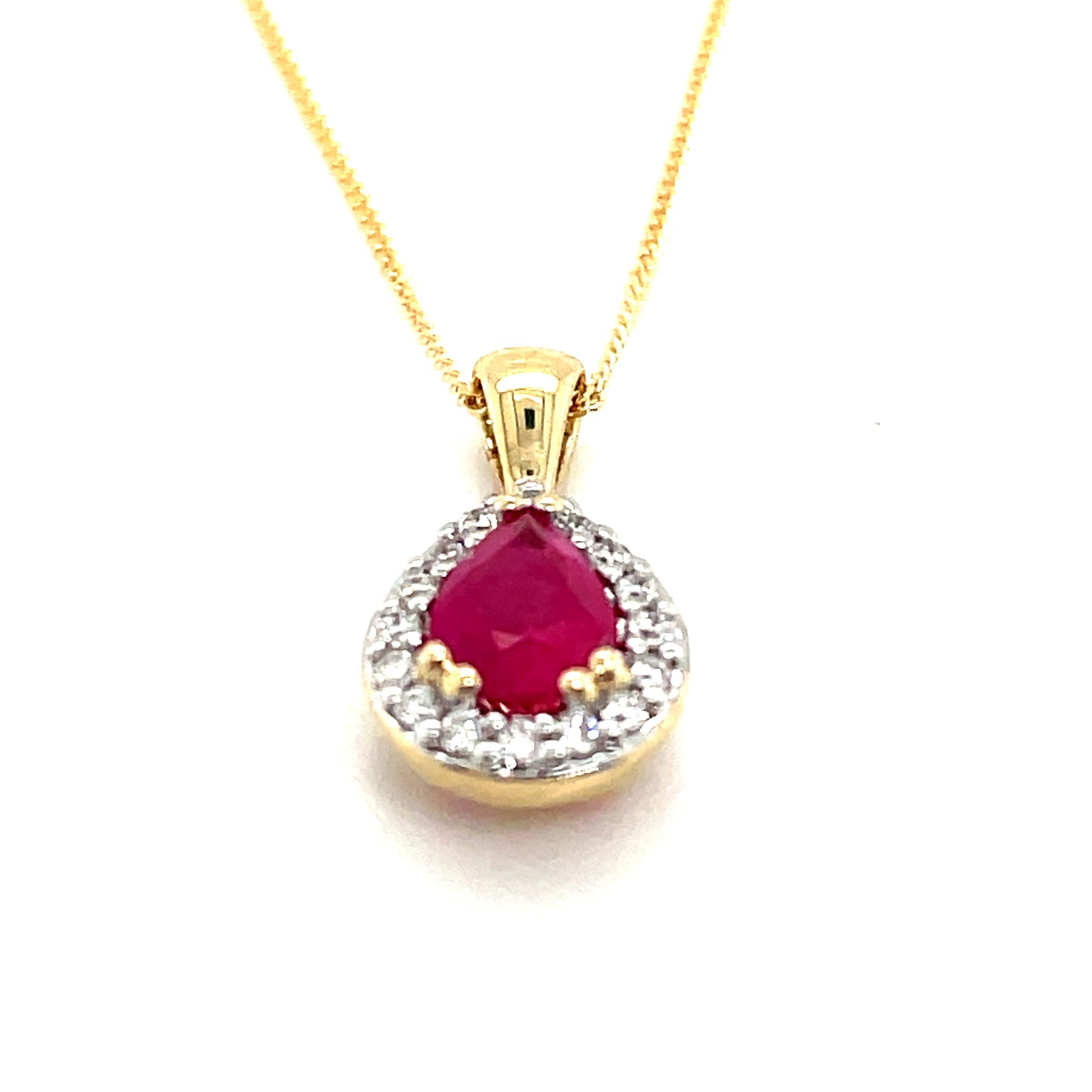 9ct Ruby & Diamond Pear Halo Pendant .08ct