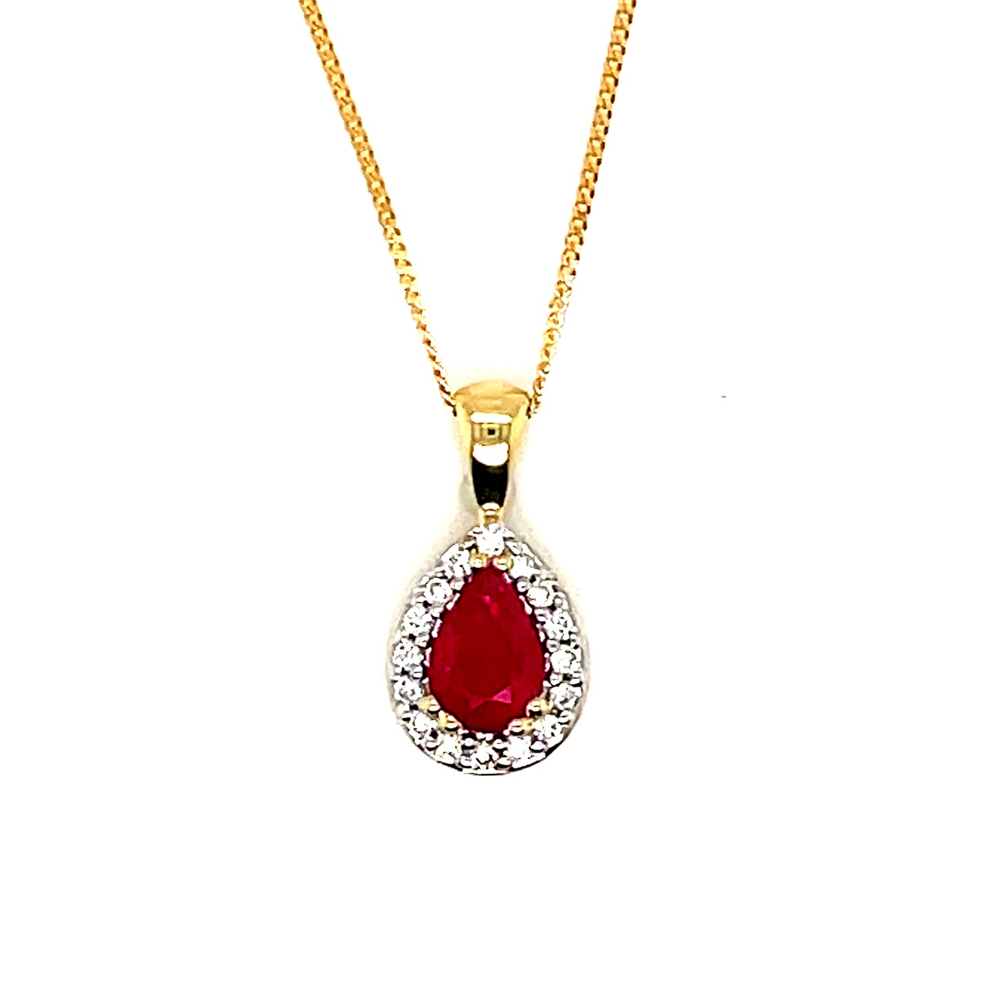 9ct Ruby & Diamond Pear Halo Pendant .08ct
